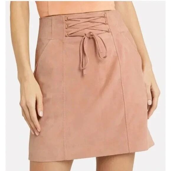 INTERMIX -NWT- Suede Talia Lace-Up Mini Skirt in Blush Pink | 6 - Picture 4 of 11